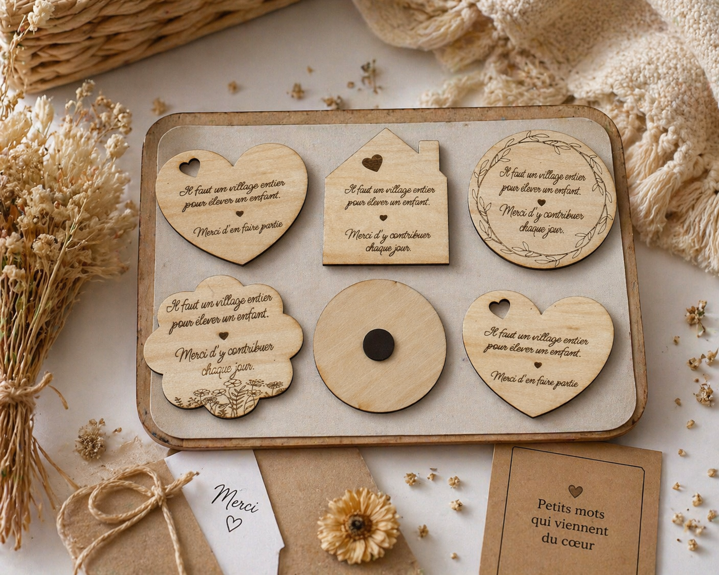 Magnet en bois gravé – Cadeau maîtresse personnalisé | Merci de contribuer chaque jour