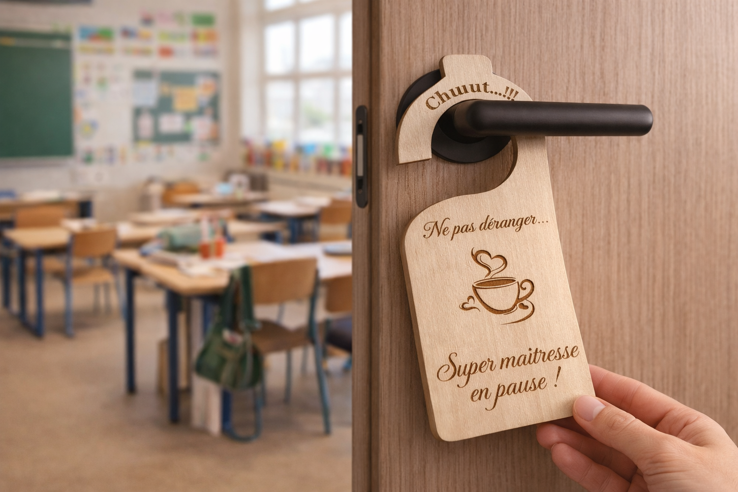 Cadeau Maîtresse Personnalisé en Bois - un coffret pour faire une pause