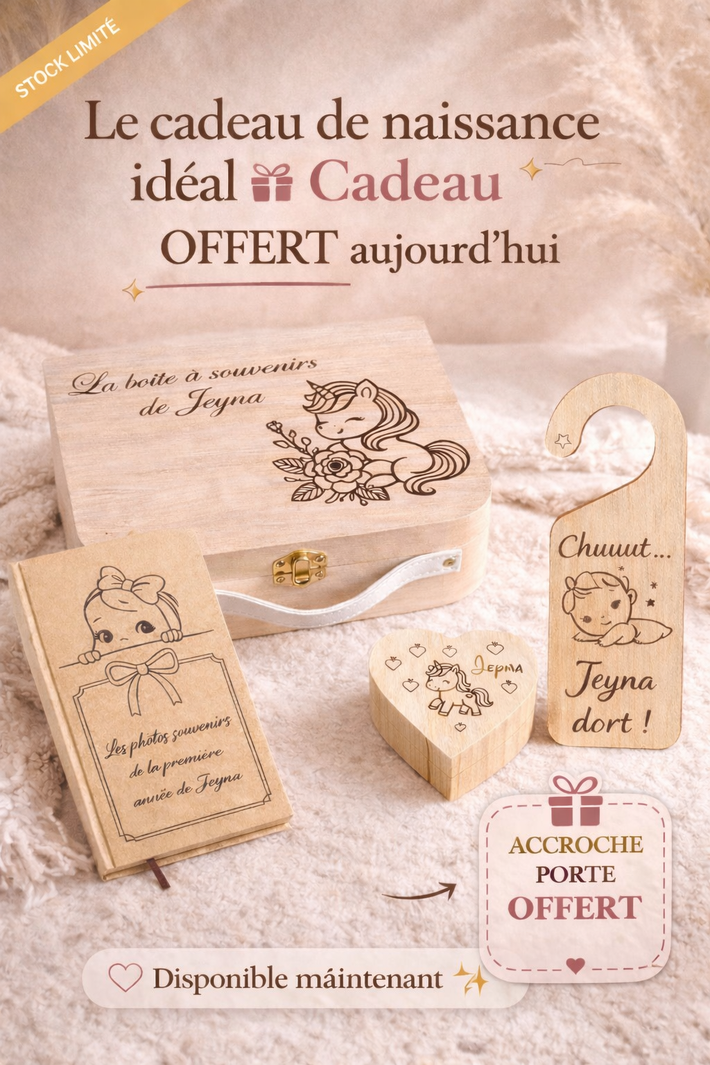Boîte à souvenirs bébé personnalisée – Coffret naissance avec album photo + cadeau offert
