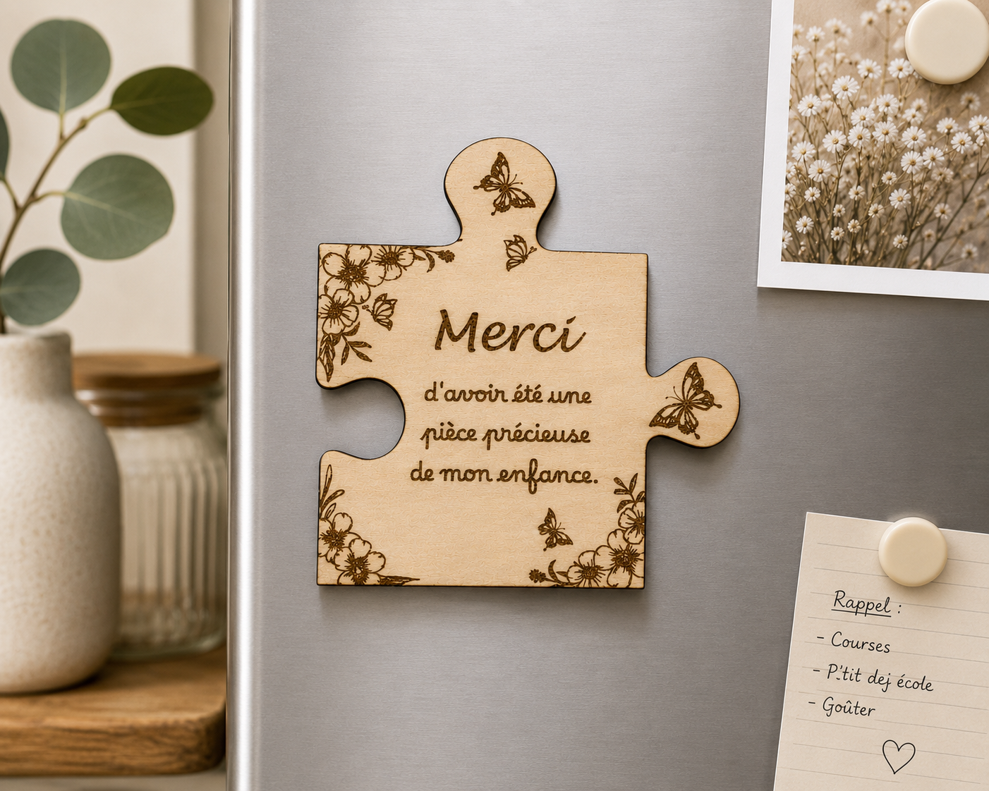 Cadeau personnalisé nounou , animateurs centre de loisirs, auxiliaires de crèche …Magnet puzzle en bois gravé et personnalisable
