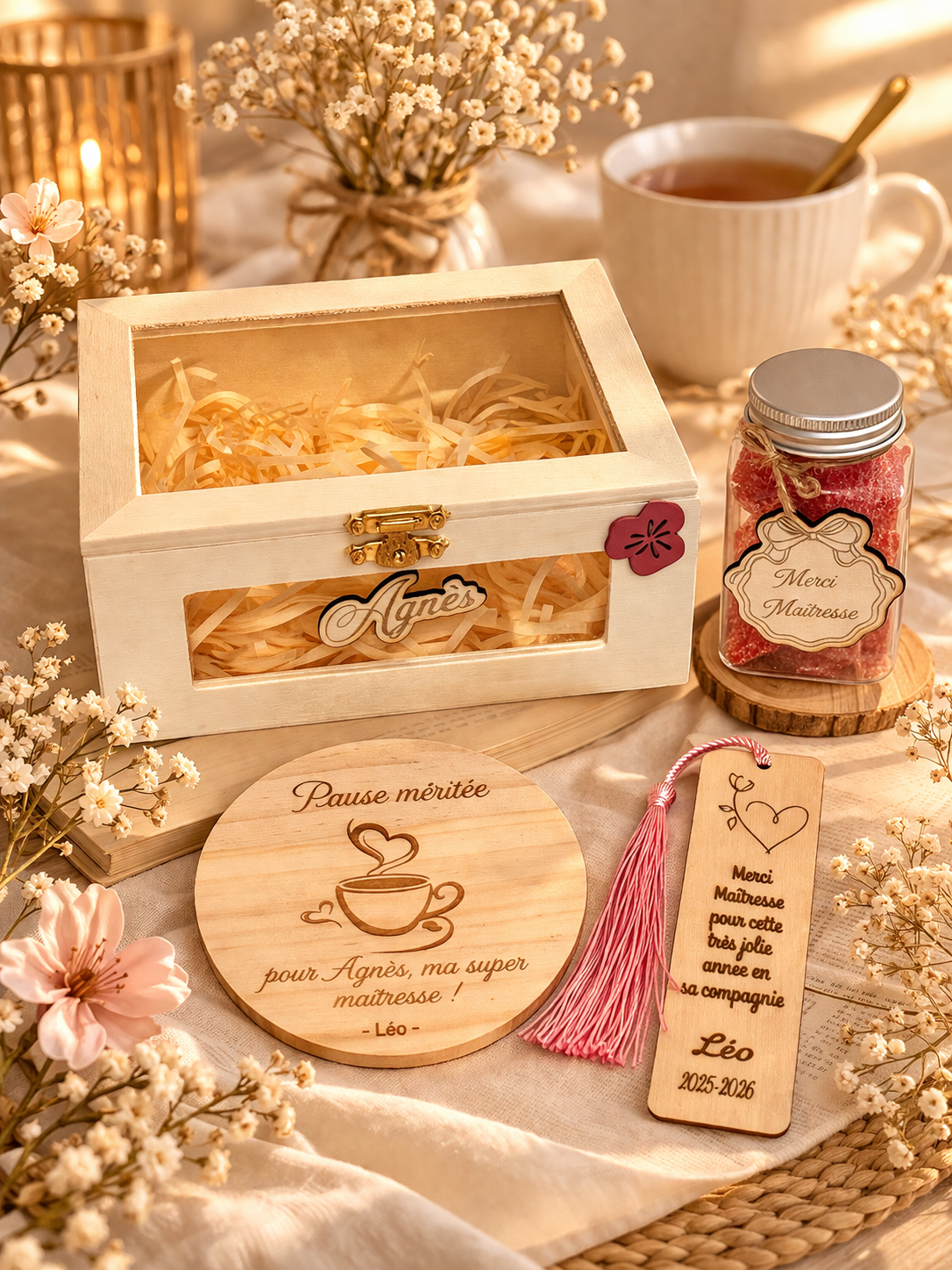 Coffret cadeau maîtresse personnalisé – Pause douceur Méritée 💛 Prêt à offrir