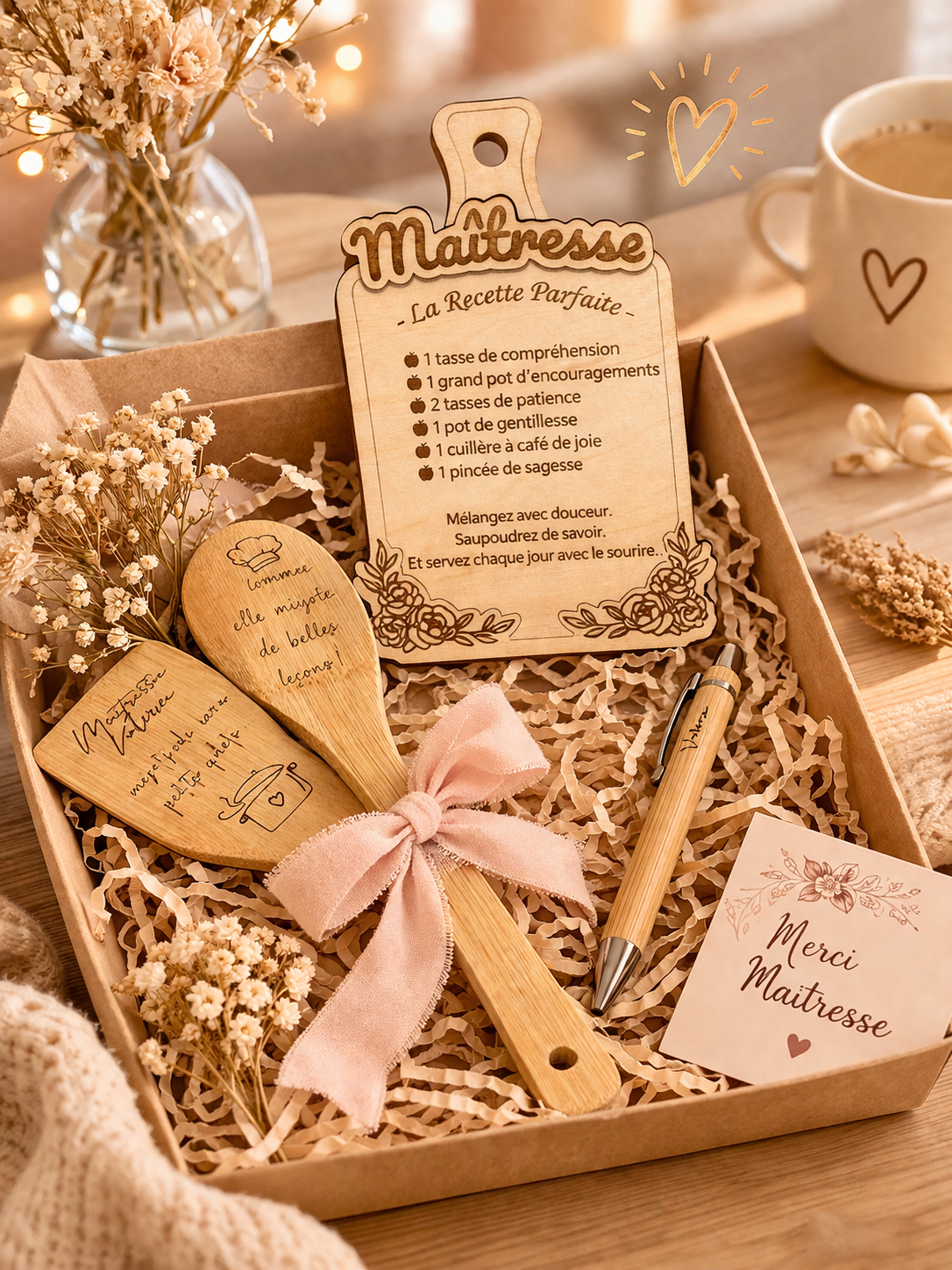 Coffret Cadeau Maîtresse – La Recette Parfaite (Bois Gravé Personnalisé)